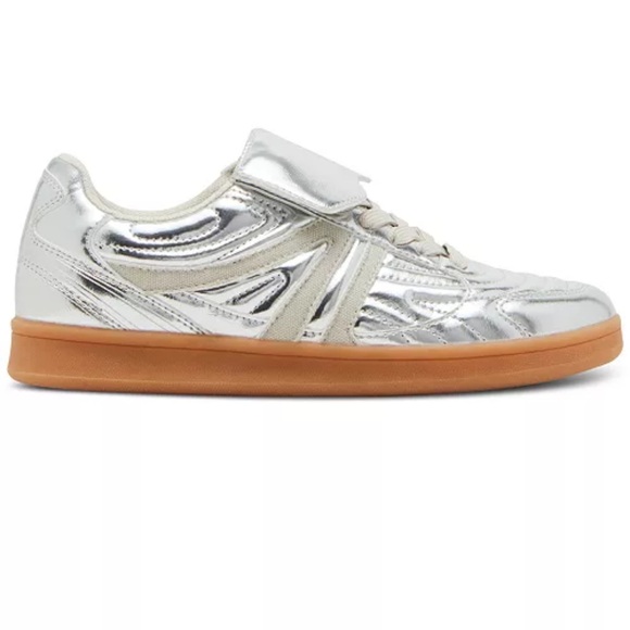 Silver Metallic Sneakers with Tan Soles - Picture 2 of 5